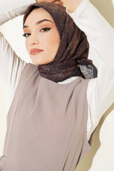 Batik Motifli Modal Eşarp Acı Kahve - Başörtüsü