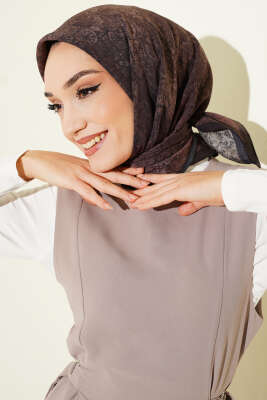 Batik Motifli Modal Eşarp Acı Kahve - Başörtüsü