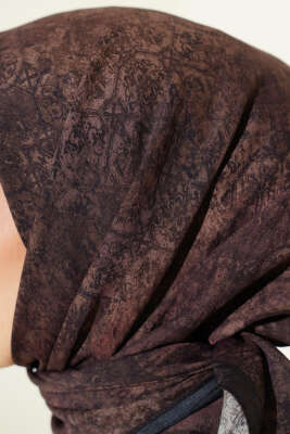 Batik Motifli Modal Eşarp Acı Kahve - Başörtüsü