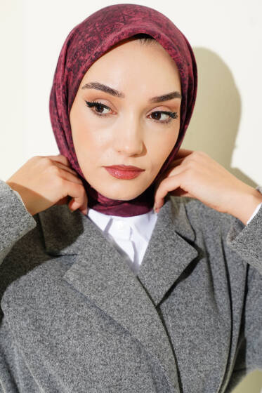 Batik Motifli Modal Eşarp Bordo - Başörtüsü
