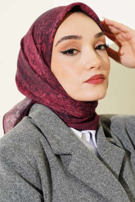 Batik Motifli Modal Eşarp Bordo - Başörtüsü