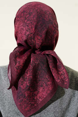 Batik Motifli Modal Eşarp Bordo - Başörtüsü