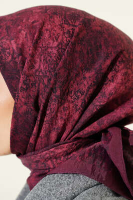 Batik Motifli Modal Eşarp Bordo - Başörtüsü
