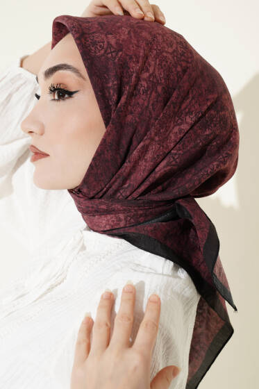 Batik Motifli Modal Eşarp Burgonya - Başörtüsü