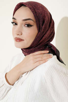 Batik Motifli Modal Eşarp Burgonya - Başörtüsü