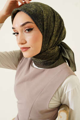 Batik Motifli Modal Eşarp Haki - Başörtüsü