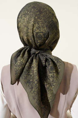 Batik Motifli Modal Eşarp Haki - Başörtüsü