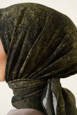 Batik Motifli Modal Eşarp Haki - Başörtüsü