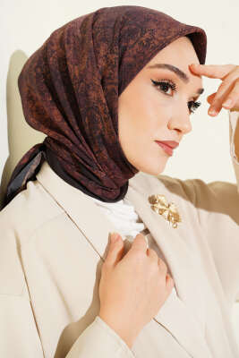 Batik Motifli Modal Eşarp Kestane 