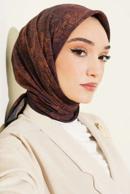 Batik Motifli Modal Eşarp Kestane - Başörtüsü