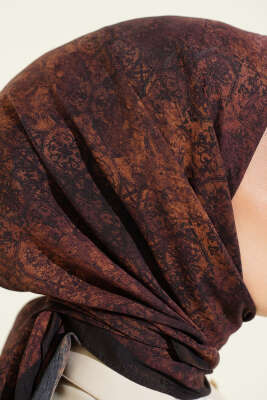 Batik Motifli Modal Eşarp Kestane - Başörtüsü