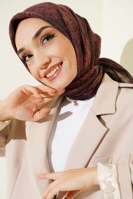 Batik Motifli Modal Eşarp Mürdüm - VERTU (NYD TEKSTİL)