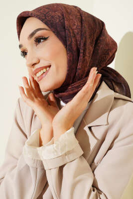 Batik Motifli Modal Eşarp Mürdüm - Başörtüsü