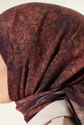 Batik Motifli Modal Eşarp Mürdüm - Başörtüsü