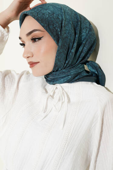 Batik Motifli Modal Eşarp Petrol Yeşili - Başörtüsü