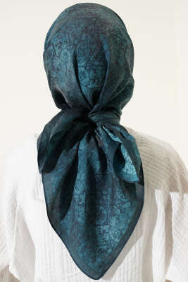 Batik Motifli Modal Eşarp Petrol Yeşili - Başörtüsü