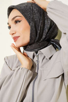 Batik Motifli Modal Eşarp Siyah - Başörtüsü