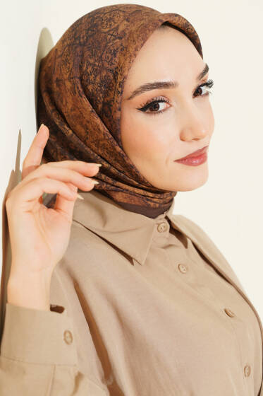Batik Motifli Modal Eşarp Toprak - Başörtüsü