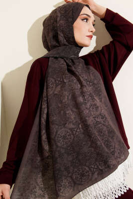 Batik Motifli Modal Şal Acı Kahve - VERTU (NYD TEKSTİL)
