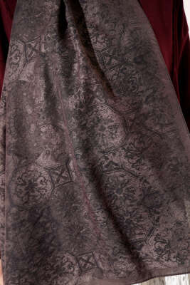 Batik Motifli Modal Şal Acı Kahve - Başörtüsü