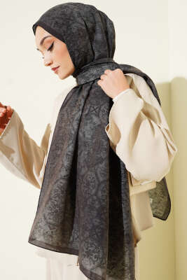 Batik Motifli Modal Şal Antrasit - VERTU (NYD TEKSTİL)