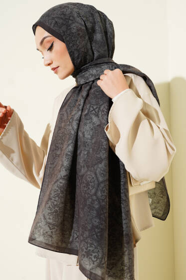 Batik Motifli Modal Şal Antrasit - Başörtüsü