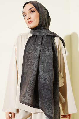 Batik Motifli Modal Şal Antrasit - Başörtüsü