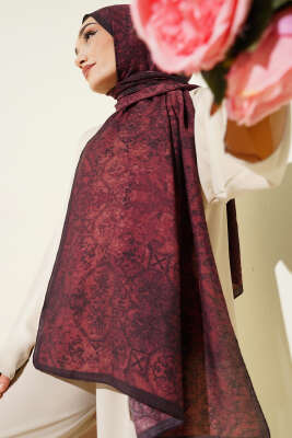 Batik Motifli Modal Şal Bordo - Başörtüsü