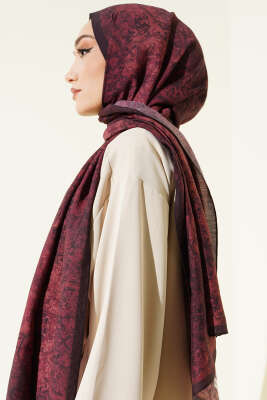 Batik Motifli Modal Şal Bordo - Başörtüsü
