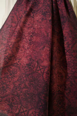 Batik Motifli Modal Şal Bordo - Başörtüsü