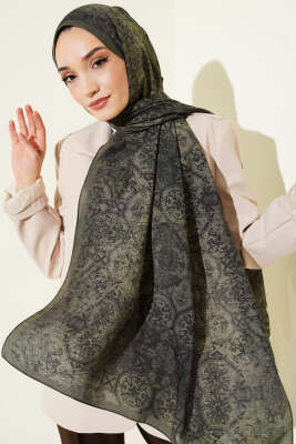 Batik Motifli Modal Şal Haki 