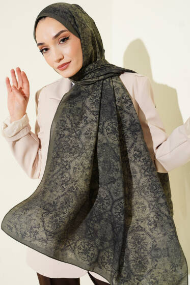 Batik Motifli Modal Şal Haki - Başörtüsü