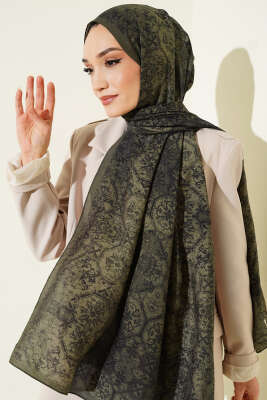 Batik Motifli Modal Şal Haki - Başörtüsü