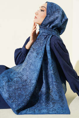 Batik Motifli Modal Şal İndigo 