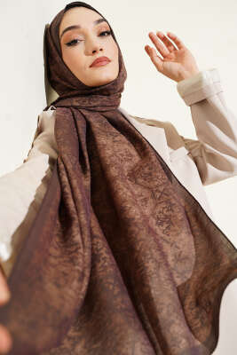 Batik Motifli Modal Şal Kahve - Başörtüsü