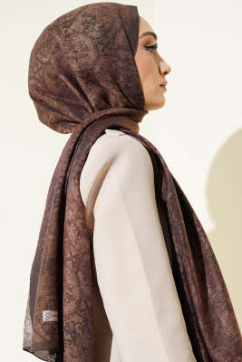 Batik Motifli Modal Şal Kahve - Başörtüsü