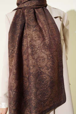 Batik Motifli Modal Şal Kahve - Başörtüsü