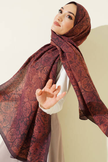 Batik Motifli Modal Şal Kiremit - Başörtüsü