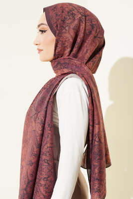 Batik Motifli Modal Şal Kiremit - Başörtüsü