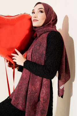 Batik Motifli Modal Şal Kırmızı - Başörtüsü