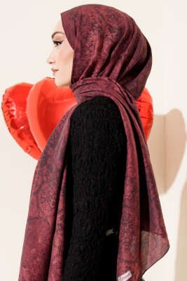 Batik Motifli Modal Şal Kırmızı - Başörtüsü