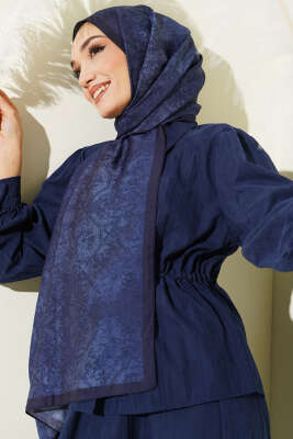 Batik Motifli Modal Şal Lacivert 