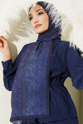 Batik Motifli Modal Şal Lacivert - Başörtüsü