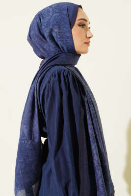Batik Motifli Modal Şal Lacivert - Başörtüsü
