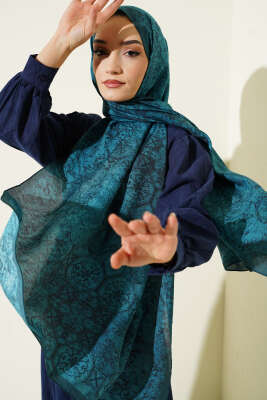 Batik Motifli Modal Şal Petrol 