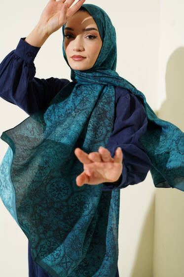 Batik Motifli Modal Şal Petrol - Başörtüsü