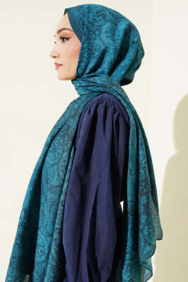 Batik Motifli Modal Şal Petrol - Başörtüsü