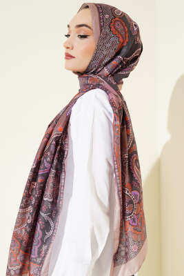Batik Vintage Desen Soft Şal Bej Lila - Başörtüsü