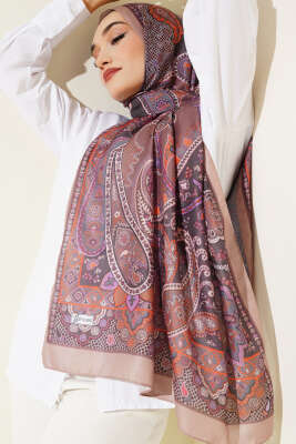 Batik Vintage Desen Soft Şal Bej Lila - Başörtüsü
