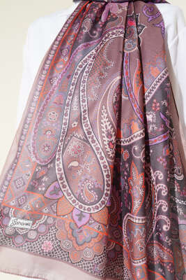 Batik Vintage Desen Soft Şal Bej Lila - Başörtüsü